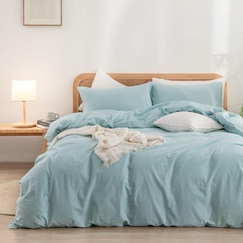 BESTOUCH Cotton Solid Duvet Cover Set Linen Feel Hushed Green Alaska King by BESTOUCH
