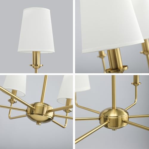 6-Light Brushed Gold Pendant Chandelier with Fabric Shades, E12 Base - Farmhouse & Industrial Style for Kitchen, Living Room, Dining Room, or Bedroom Lighting - Image 7