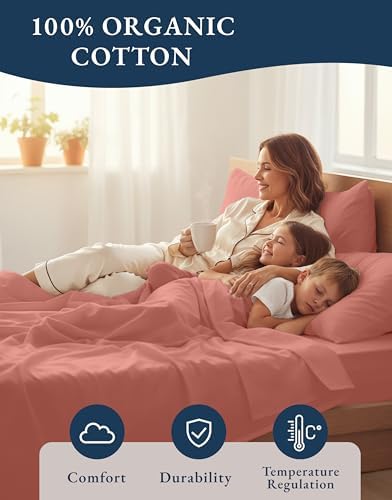 LANE LINEN Twin XL Bed Sheets 100% Organic Cotton 3pc Percale - Rose Dawn - Image 6