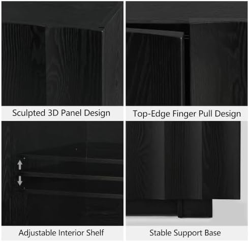 win2win 61.7" Fluted Sideboard Buffet Cabinet with Storage, Black - Image 5