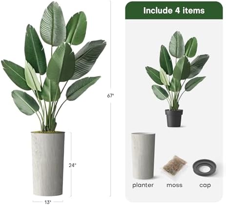 Artificial Tree in Modern Swirl Pattern Planter, Fake Bird of Paradise Silk Tree for Indoor and Outdoor Home Decoration - 67" Overall Tall (Plant Pot Plus Tree) - Image 3