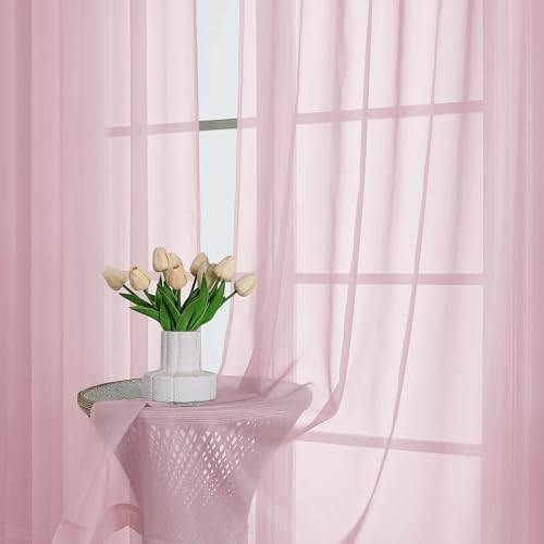 OWENIE Sheer Curtains 84 Inches Long 2 Panels Set, Sheer Blush Curtains for Living Room Bedroom 59 Inch Extra Wide, Modern Voile Filmy Rod Pocket Drapes, 2 Pcs, Each 59 W x 84L, Blush - Image 5