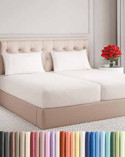 Split King Size 5 Piece Sheet Set - Breathable & Cooling - Antique White by CGKUnlimited