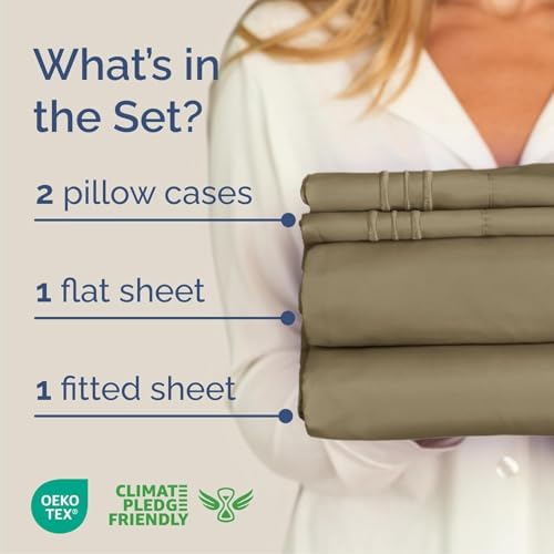 Cal King Size 4 Piece Sheet Set - Comfy Breathable & Cooling Sheets - Khaki - Image 2