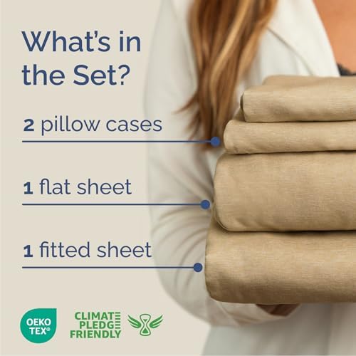 Cal King Size 4 Piece Sheet Set - Breathable & Cooling - Heathered Tan - Image 2