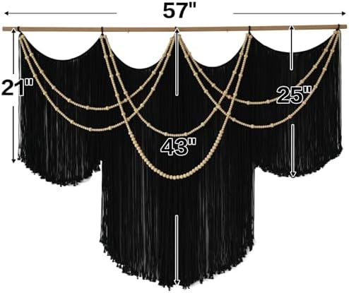 Macrame Wall Hanging Black Yarn Tapestry Boho Fiber Art Decor 57"W*43"L - Image 5