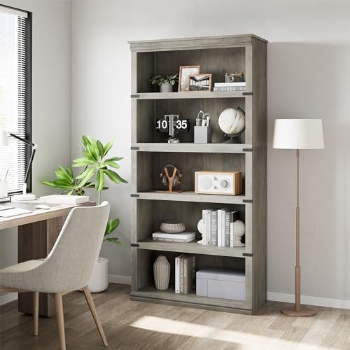 GarveeHome 5 Tier Farmhouse Bookcase, 67.4" Tall Book Shelf with Storage by GarveeHome