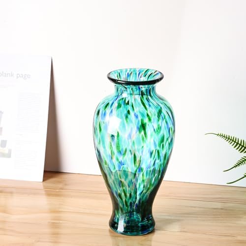 11.8" Tall Glass Vase Beautiful Hand Blown Glass Vase Modern Art Home Decor, Wide Mouth Colorful Vases for Mantle Dining Table Centerpiece, Entryway Living Room Wedding Decoration (Jade Green) - Image 3