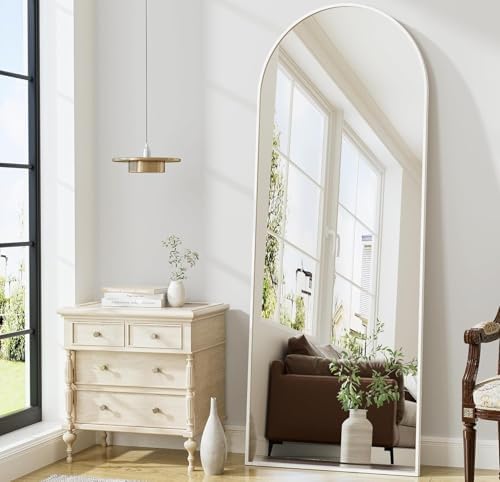 Prywot Arched Full Length Mirror, 70"x26" Free Standing Floor Mirror, White - Image 2