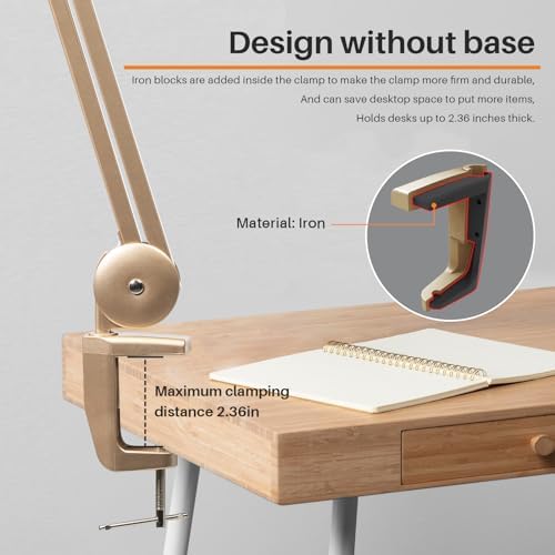 20-Inch LED Desk Lamp with Clamp, 24W 2200LM, Gold - Image 4