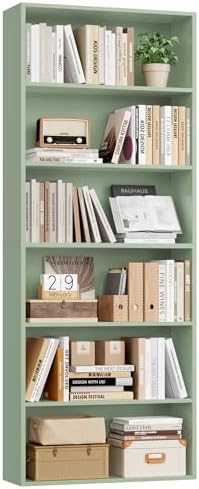 FOTOSOK 6 Tier Tall Bookshelf and Bookcase with Open Display Shelves, Green by FOTOSOK