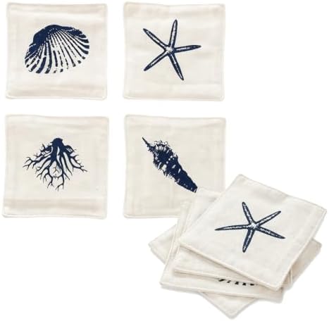 Coastal Cloth Coasters for Drinks, White Base Big Shell, 8PCS by Unknown