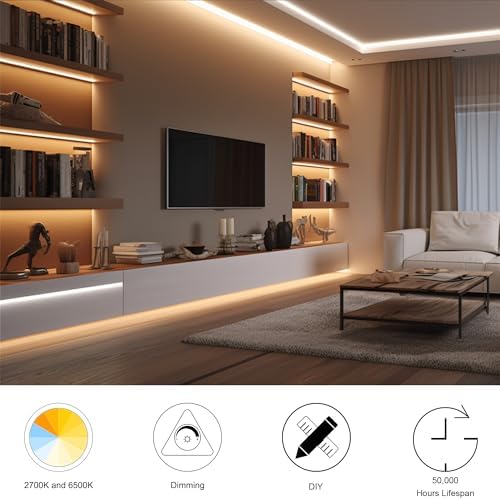 CCT COB LED Strip Lights,24.6ft Dimmable 2700K-6500K 24V Tunable White LED Light Strip Kit, High Density CRI 90+ LED Strips with Remote Controller and Power Supply, for Bedroom Kitchen Home Lighting - Image 2