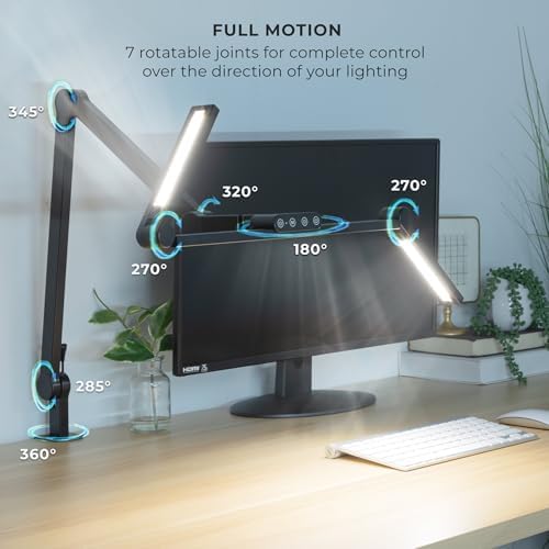 Mount-It! LED Desk Lamp with Adjustable Swing Arms and Clamp Base, Touch Control, Stepless Dimming, and 5 Color Temperatures, Eye-Caring Lighting for Work, Study, and Crafting - Image 3