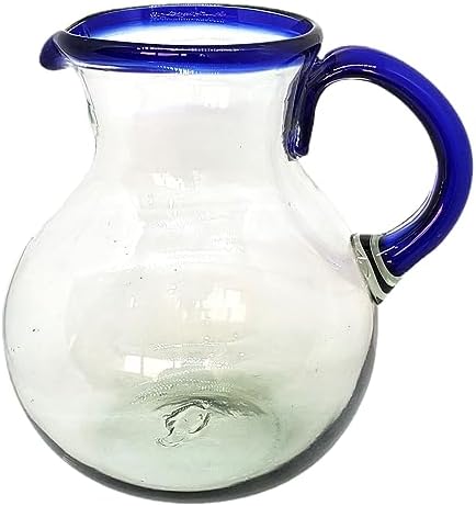 Cobalt Blue Rim 120 oz Pitcher and 6 Drinking Glasses set, Recycled Glass, Lead-free, Toxin-Free (Pitcher & Glasses) - Image 2