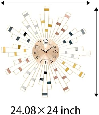 Gold Wall Clock, Silent Movement Wall Clocks Battery Operated, Mid-Century Modern Farmhouse Boho Nordic Art Retro Metal Home Decoration for Bedroom Living Room Office,23.4"X23.4" - Image 2