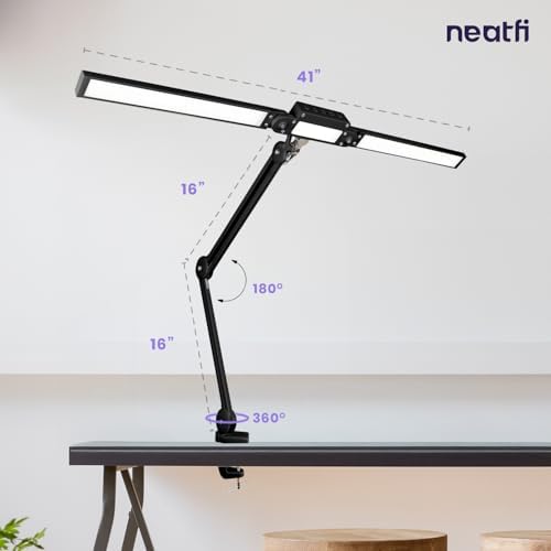 Neatfi Pro LED Desk Lamp | 3,000 Lumens | Dimmable 30W Desk Light | 360 SMD LEDs | CRI 95 | Adjustable Color Temperature | Home, Office, or Workbench (Black, 41-Inch, CCT with Clamp) - Image 4