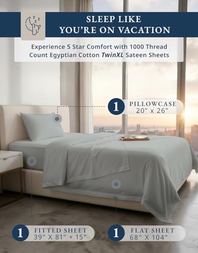 LANE LINEN Twin XL Sheets for Adjustable Bed 100% Egyptian Cotton - Silver - Image 2