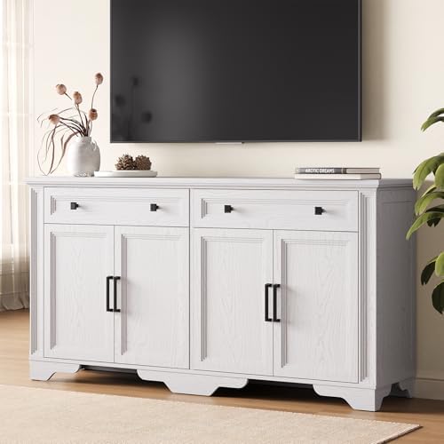ONBRILL 63" Sideboard Buffet Cabinet, Large Credenza with Drawers White - Image 5