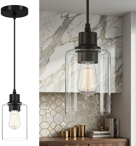 Black Pendant Lights Kitchen Island,Farmhouse Glass Hanging Light Fixtures by GOOUQA