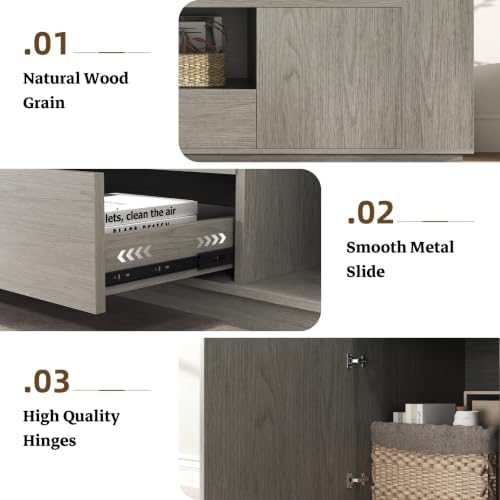 Epecoya Grey TV Stands with Storage Cabinets, Wooden Media Console - Image 5