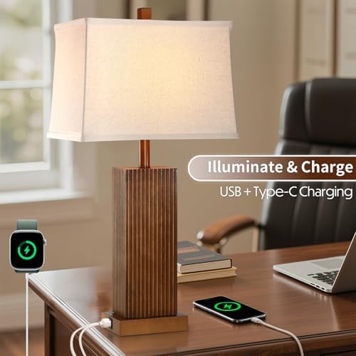 Lovlast 27.5" Wood Table Lamps Set of 2 for Bedroom Living Room (Walnut) - Image 5