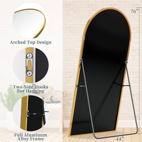 76"x44" Arched Full Length Mirror with Stand,Full Body Floor Mirror - Image 5