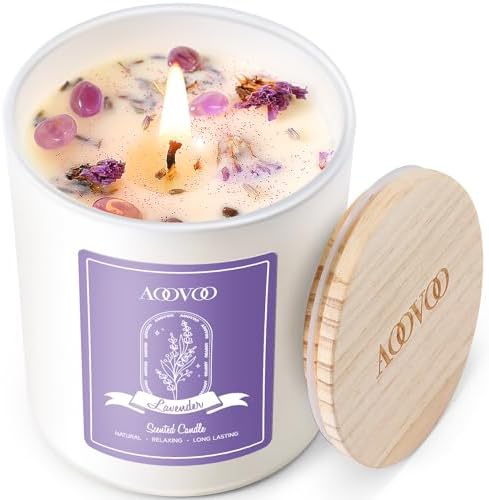 AOOVOO Lavender Scented Candles for Women - Aromatherapy Candle with Crystals Inside, 10oz Soy Candles for Home Scented, Birthday Gifts Mothers Day Candle for Women Mom by AOOVOO