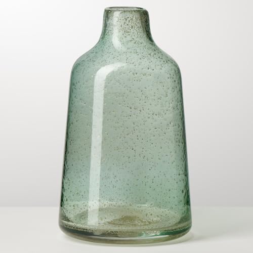 Torre & Tagus 10 Inch Tall Green Glass Vase with Gold Flakes, Mouth Blown Glass Vases Green Flower Vase Centerpieces, Watertight for Hydroponic Plants, Coastal Seagreen Gold Decor Accents (Marina) by TorreTagusHome