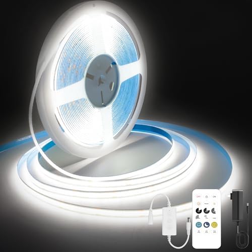Pandery COB LED Strip Lights Cool White,24V Dimmable led Light Strip KIT with Remote and app Control,6000K 25FT/7.5m 8mmwide Ra>90 Cuttable Flexible Strip Lights for Bedroom,Wardrobe,Cabinet by PanderyCOBLightUPYourLife