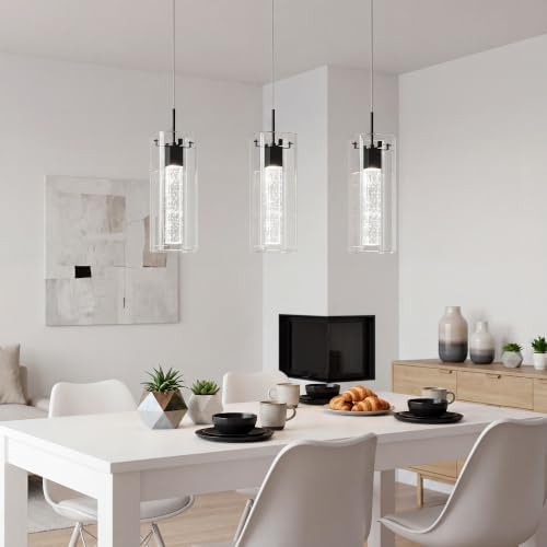 LED Crystal Pendant Lights for Kitchen Island, Matte Black, 3 Pack - Image 6