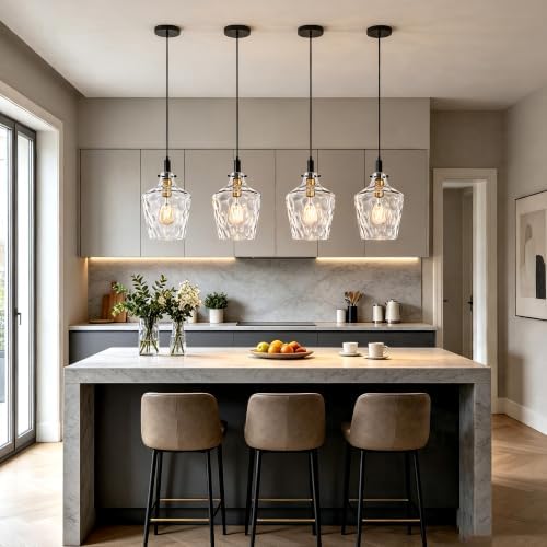 Hammered Glass Pendant Light for Kitchen Island 2 Pack Black Gold 8 Inch - Image 3