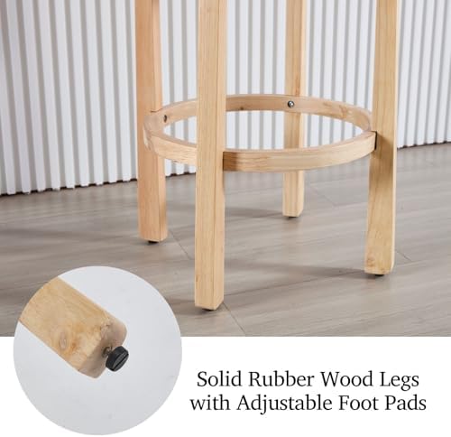 LukeAlon Mid Century Sherpa Bar Stools Set of 2, 30.25" Seat Height Upholstered Barstools with Wood Legs Modern Tall Bar Chair with Curved Low Back Round Footrest for Pub Home Kitchen Island, White - Image 5