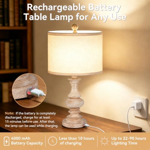 ShineTech Cordless Rechargeable Table Lamps, Rustic Bedside Lamp Set of 2 - Image 4