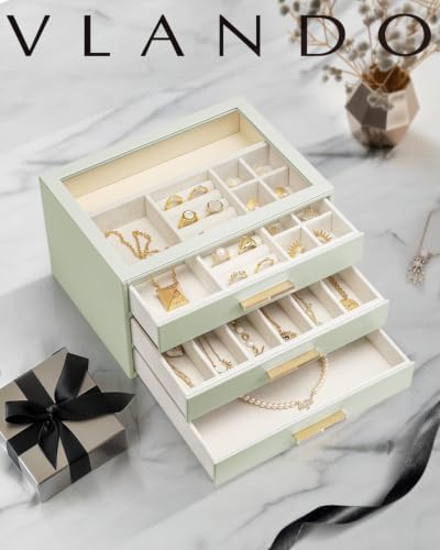 VLANDO Jewelry Box Organizer, 7-Layer Storage Drawers, Glass Window, Modern - Image 2