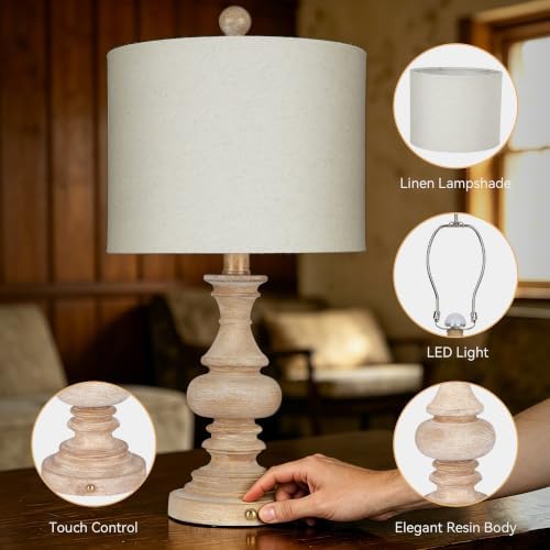 ShineTech Cordless Rechargeable Table Lamps, Rustic Bedside Lamp Set of 2 - Image 5