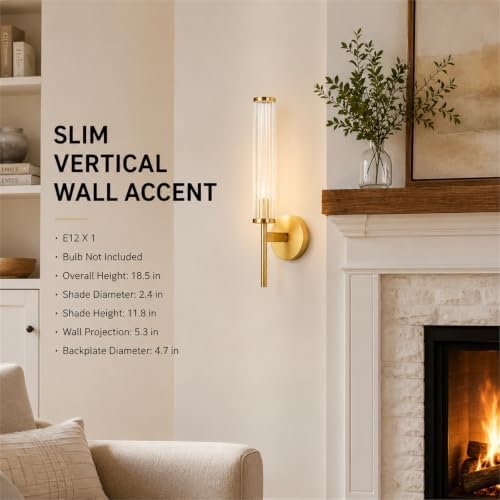 LIGHTLAND Gold Wall Sconce, Metal Glass Wall Light, 18.5 Inch, Pack of 1 - Image 2