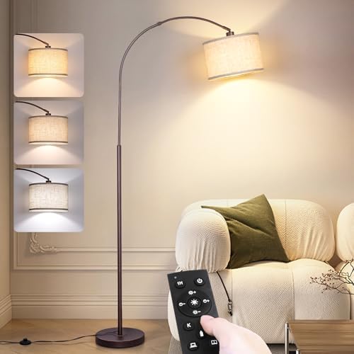 Qingmiao Dimmable Arc Floor Lamp, Remote & Foot Switch, Adjustable Shade by Qingmiao
