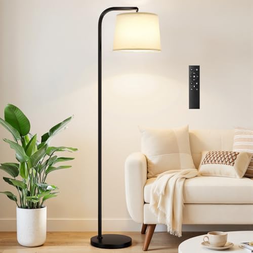 Ambimall Remote-Controlled Floor Lamp - Color Temperature Adjustable and Fully Dimmable, Standing Lamp for Living Room with Rotating Head, Tall Lamp for Bedroom, 9W Bulb Included (Black and Beige) by Ambimall