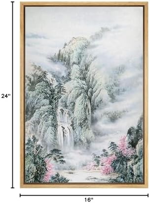 NWT Framed Canvas Print Wall Art Watercolor Misty Flower Mountain Nature Wilderness Illustrations Modern Art Decorative Landscape Zen Colorful for Living Room, Bedroom, Office - 16"x24" Natural - Image 6