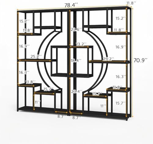 HolliWill 70.8" Tall Bookshelves Set of 2, 79" W Geometric Display Shelf with 18 Open Storage Shelves, Black Book Shelf for Living Room, Office, Bedroom –Metal Frame & Anti-Tip & Adjustable Feet - Image 2