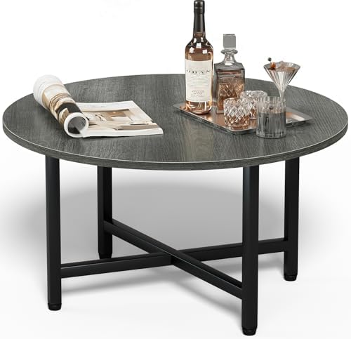 FAMIDGE Coffee Table, 23.6" Round Coffee Table, Gray Living Room Tables by FAMIDGE