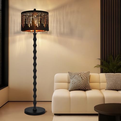 AHDWDW Vintage Floor Lamp for Living Room Bedroom,Farmhouse Rustic Floor Lamps,Modern Standing Tall Lamp with Black Unique Lampshade,Gothic Mid Century Iron Floor Lamp for Office Corner Decor by EnjoyingABetterLife
