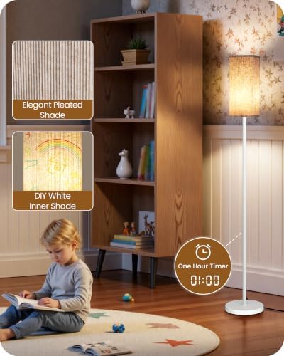 64.2'' Dimmable Floor Lamp for Living Room with Remote and Foot Switch, Corner Floor Lamp for Bedroom, Includes 10W A19 Bulb, Modern Standing Tall Lamp, ETL Listed White and Beige WE17LD05 - Image 4