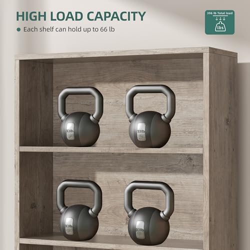 Shintenchi Bookshelf, Industrial Bookshelves and Bookcases with Doors Floor Standing 6 Shelf Display Storage Shelves 70.6 inches Tall Bookcase for Home Office, Living Room (Grey) - Image 7