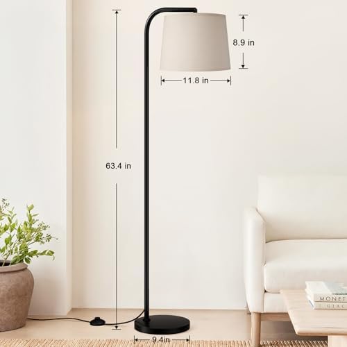 Ambimall Remote-Controlled Floor Lamp - Color Temperature Adjustable and Fully Dimmable, Standing Lamp for Living Room with Rotating Head, Tall Lamp for Bedroom, 9W Bulb Included (Black and Beige) - Image 2