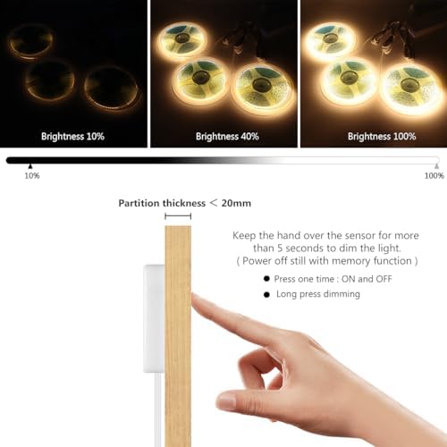 AIMENGTE Cabinet Light 12V COB LED Strip Lights, 6-in-1 Penetrable Touch Dimming, Suitable for Wine Cabinets, Shoe Racks, Display Cabinets, Wardrobes, Kitchen Cabinets, and Showcase Lighting - Image 3
