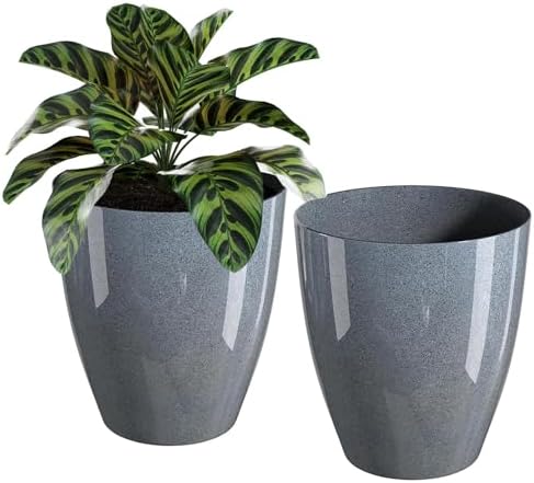 QCQHDU 10 inch Tall Planters for Indoor & Outdoor Plants, 2 Pack Sturdy Plant-Flower-Tree Pots for Front Porch Patio Deck Living Room Decor by QCQHDU