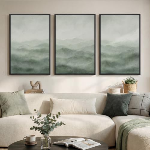 Large Framed Green Abstract Wall Art for Living Room, 3 Piece Set 24x36 In by Cuspin