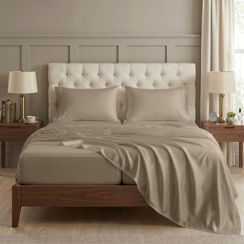 LANE LINEN Split King Cooling Sheets 100% Egyptian Cotton Sateen - Taupe by LaneLinen